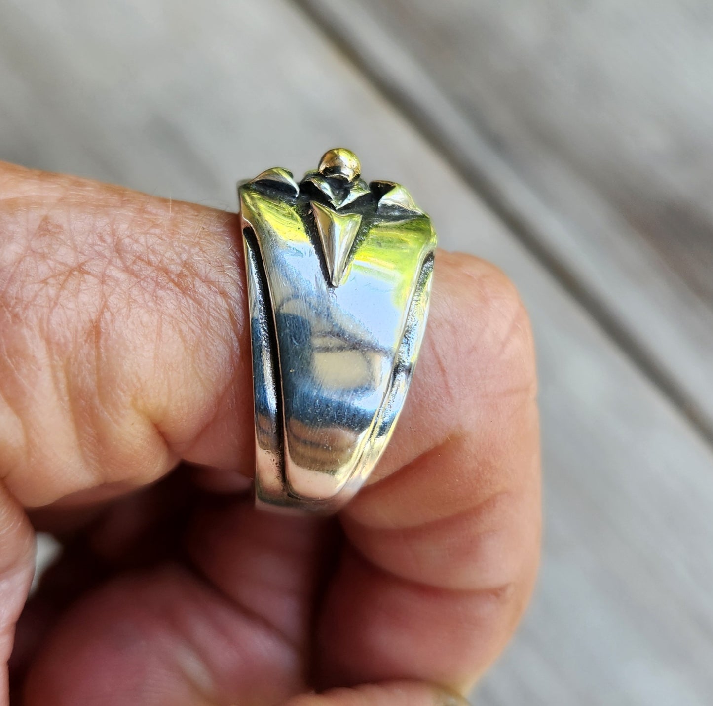 silver tribal band,925 solid sterling silver with a center gold ball ring,ornate mixed metal solid mans ring modern,mixed metal, two tone dress ring,celtic tribal wedding band