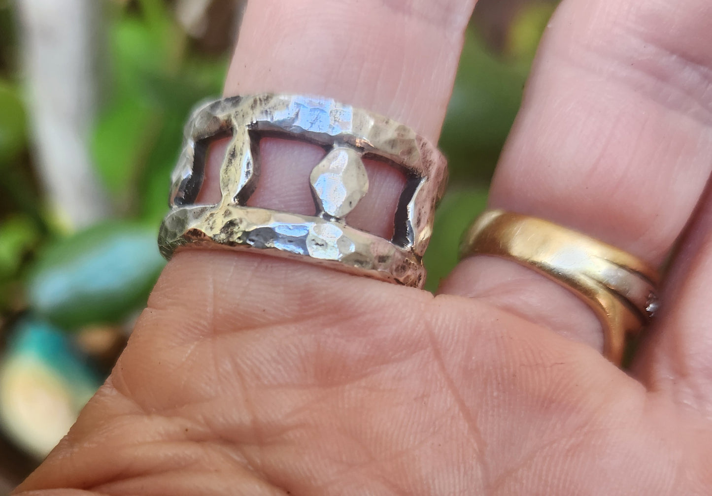 Wide rustic ring,13mm hammered band,925 sterling silver,handmade,nugget band,rough silver,boho,industrial