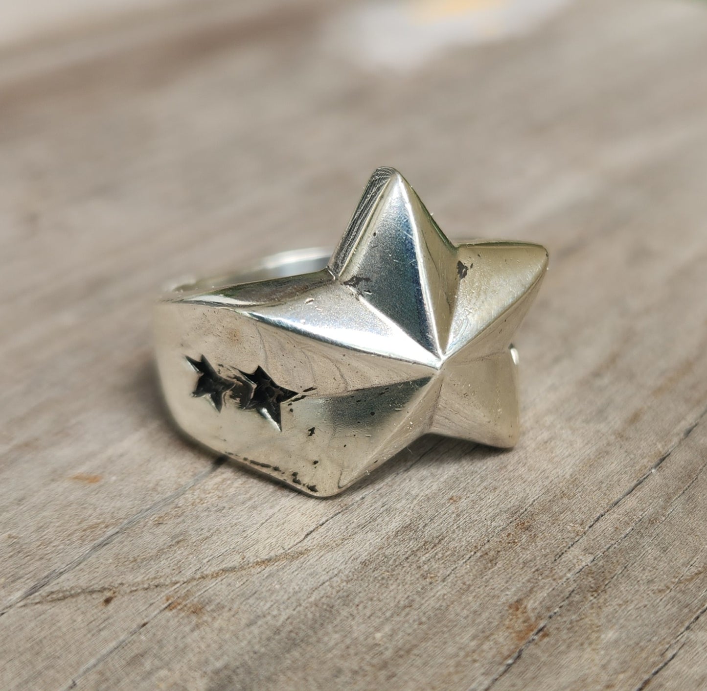 star caltex ring,925 Sterling silver caltex,flat star,5 pointed star,chunky,new age,