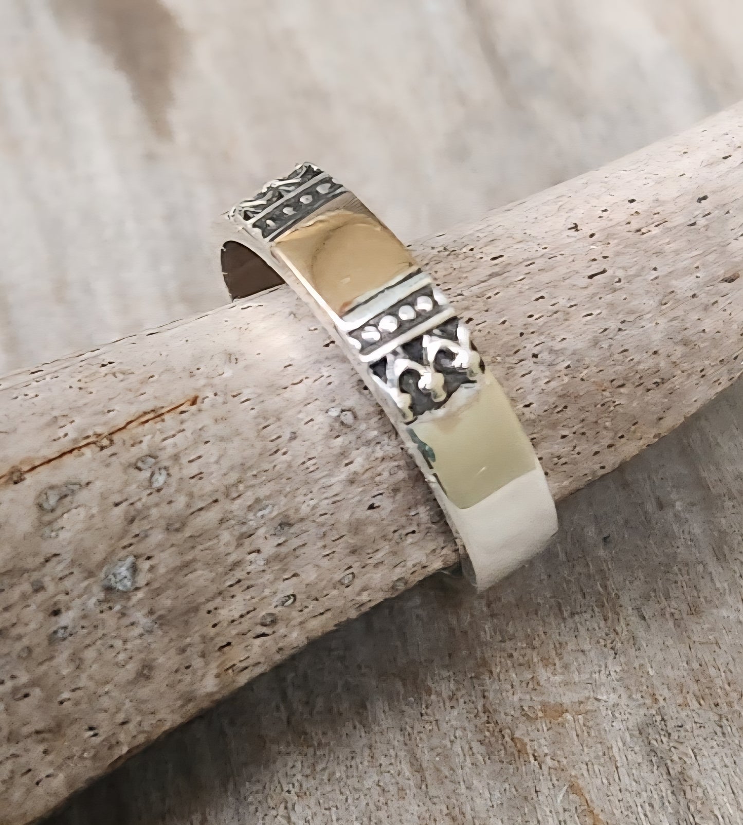 Gold and silver two tone ring,9k gold centre on 925 sterling silver band,gold ball,mixed metal wedding band