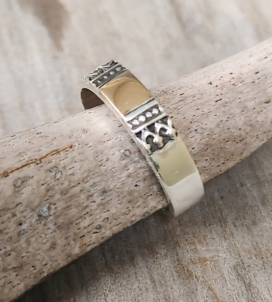 Gold and silver two tone ring,9k gold centre on 925 sterling silver band,gold ball,mixed metal wedding band