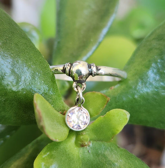 Pink cz dangling ring,925 sterling silver,cz,2mm halo mixed metal ring,thin stacker ring,