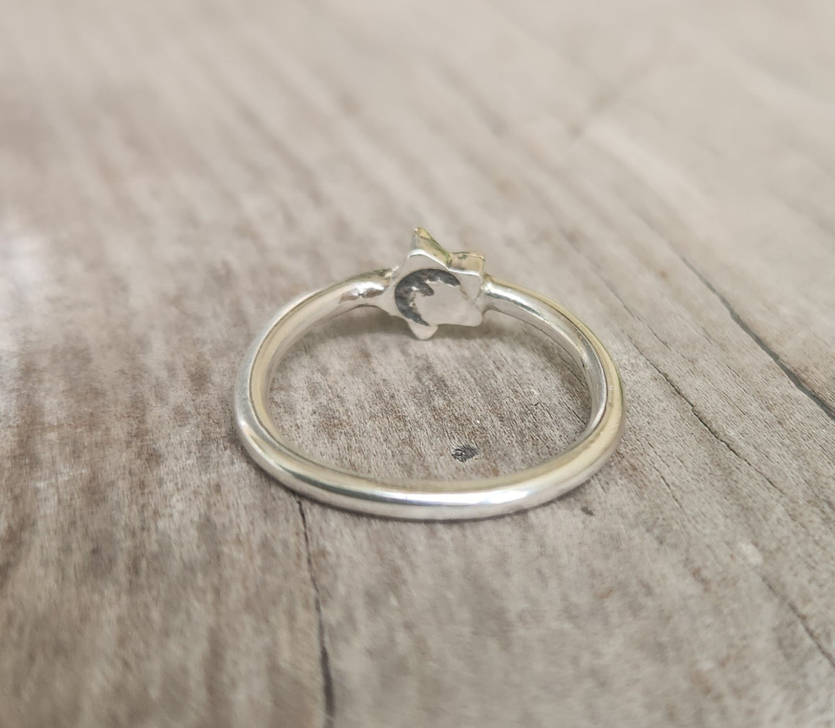 Two tone star stacking ring,9k gold caltex star  and sterling silver,mixed metal band,2mm band ,