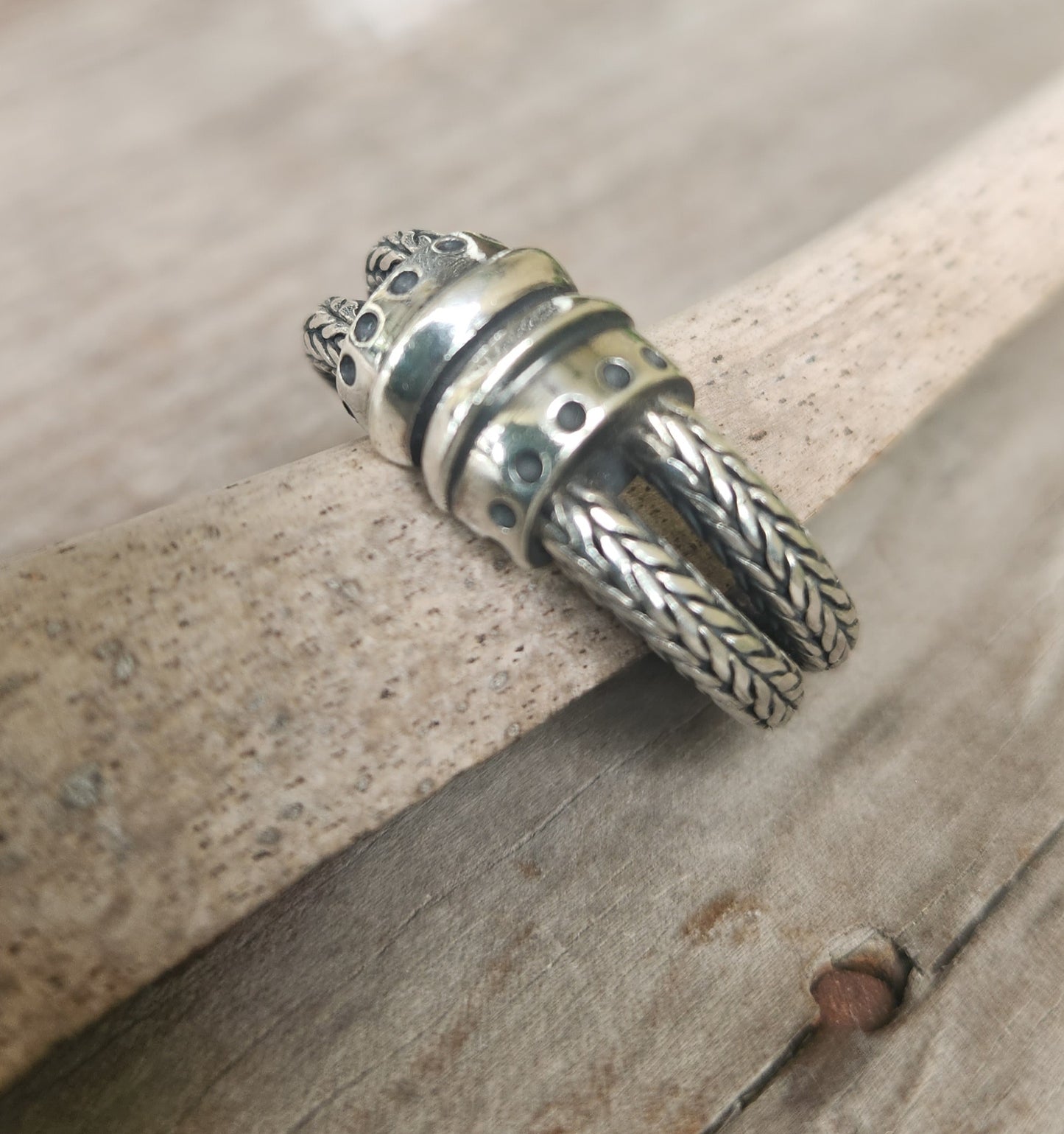 chain ring,925 sterling silver,Foxtail  handmade,rustic,steampunk,industrial,wedding ring,dress ring,