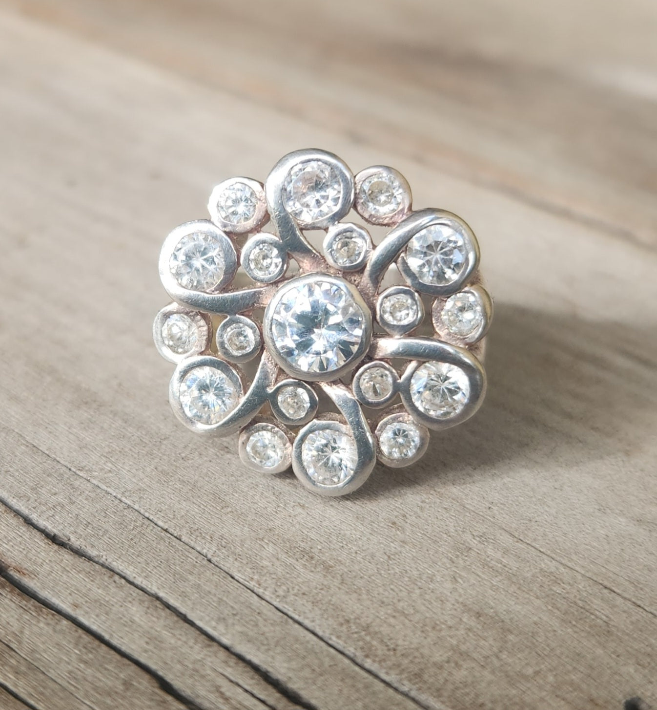 Large cz flower cluster ring,925 sterling,multi stone,cubic zircon ring