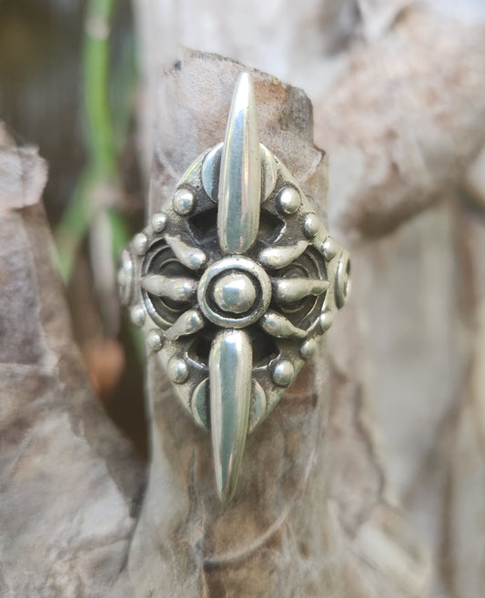 Long silver ring,925 sterling silver,handmade,gladiator,steampunk,tribal,unisex,punk,spiked ring,