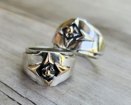 Gold and silver tribal band,9k gold and sterling silver ring,ornate mixed metal solid mans ring modern,mixed metal, two tone dress ring,celtic tribal wedding band