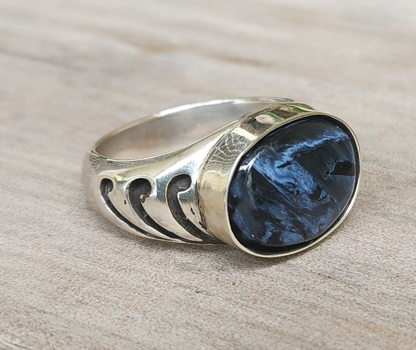 Pietersite ring,925 sterling silver,blue grey stone,mens ring,wedding dress ring, gemstone ring,unisex