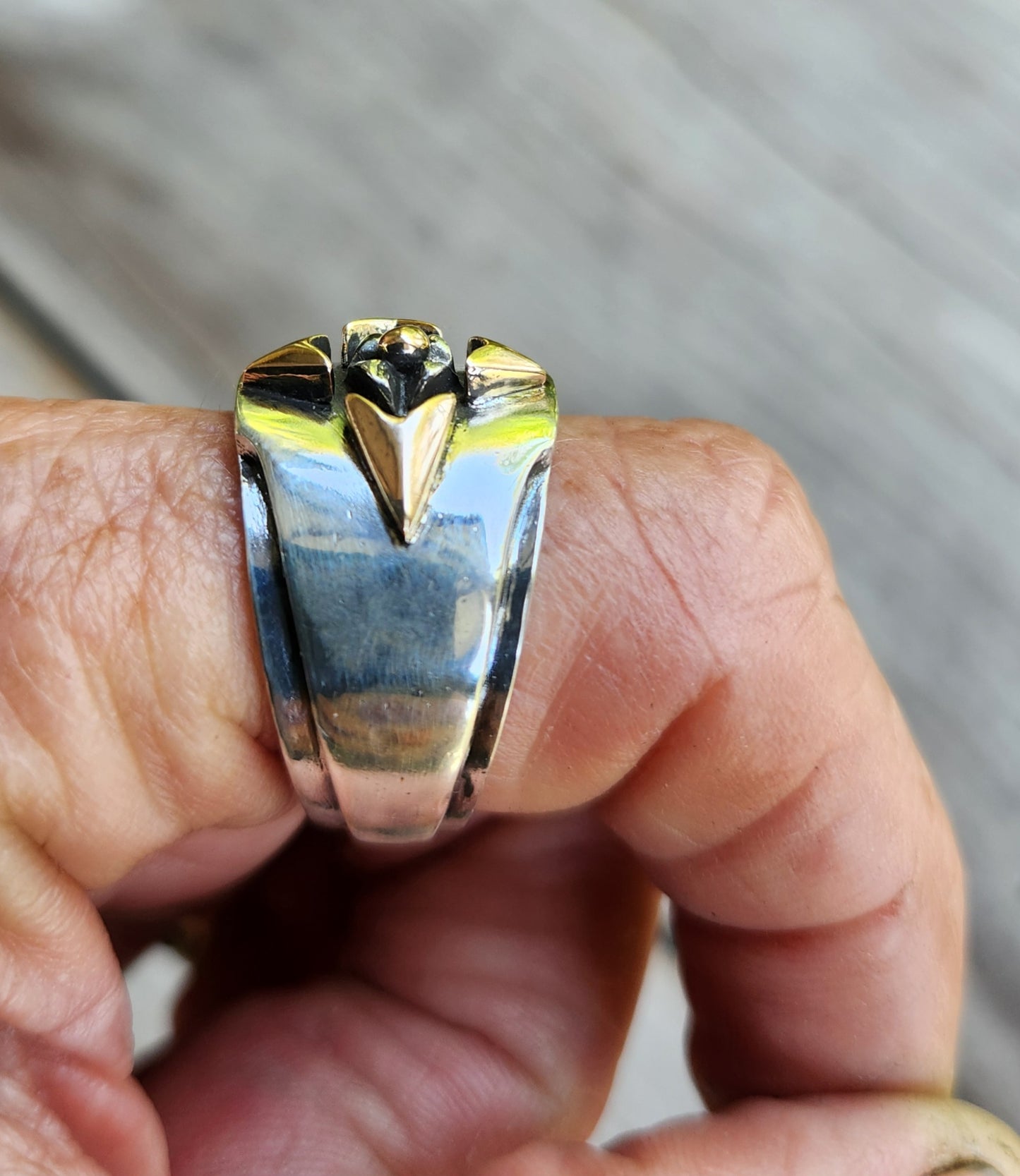 Gold and silver tribal band,9k gold and sterling silver ring,ornate mixed metal solid mans ring modern,mixed metal, two tone dress ring,celtic tribal wedding band