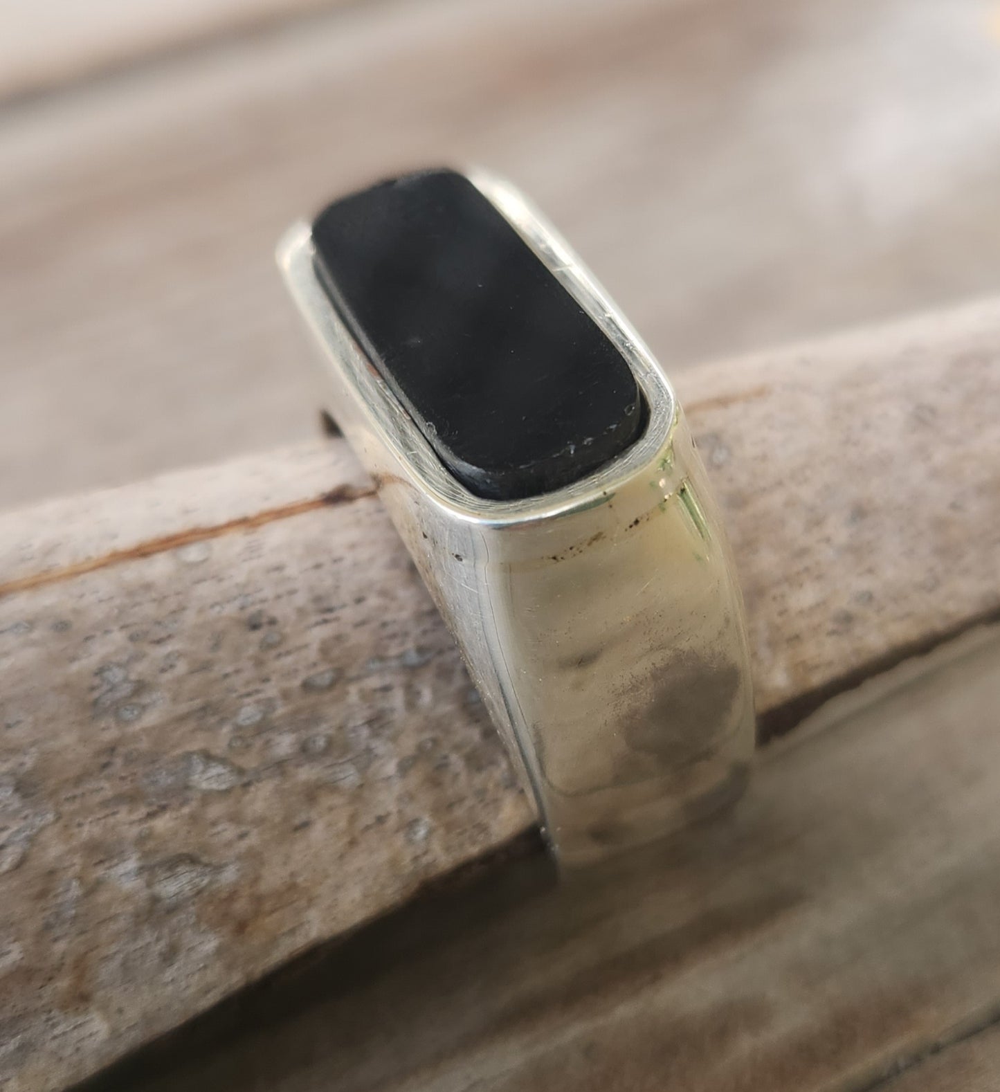 Large Rectangle ring,black acyrlic ring,sterling silver,chunky,handmade,Micheal Hutchence inxs
