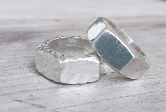 Hexagonal heavy band,solid sterling silver,30gms rustic nut  handmade ring,unisex  wedding ring,heavy band,industrial,