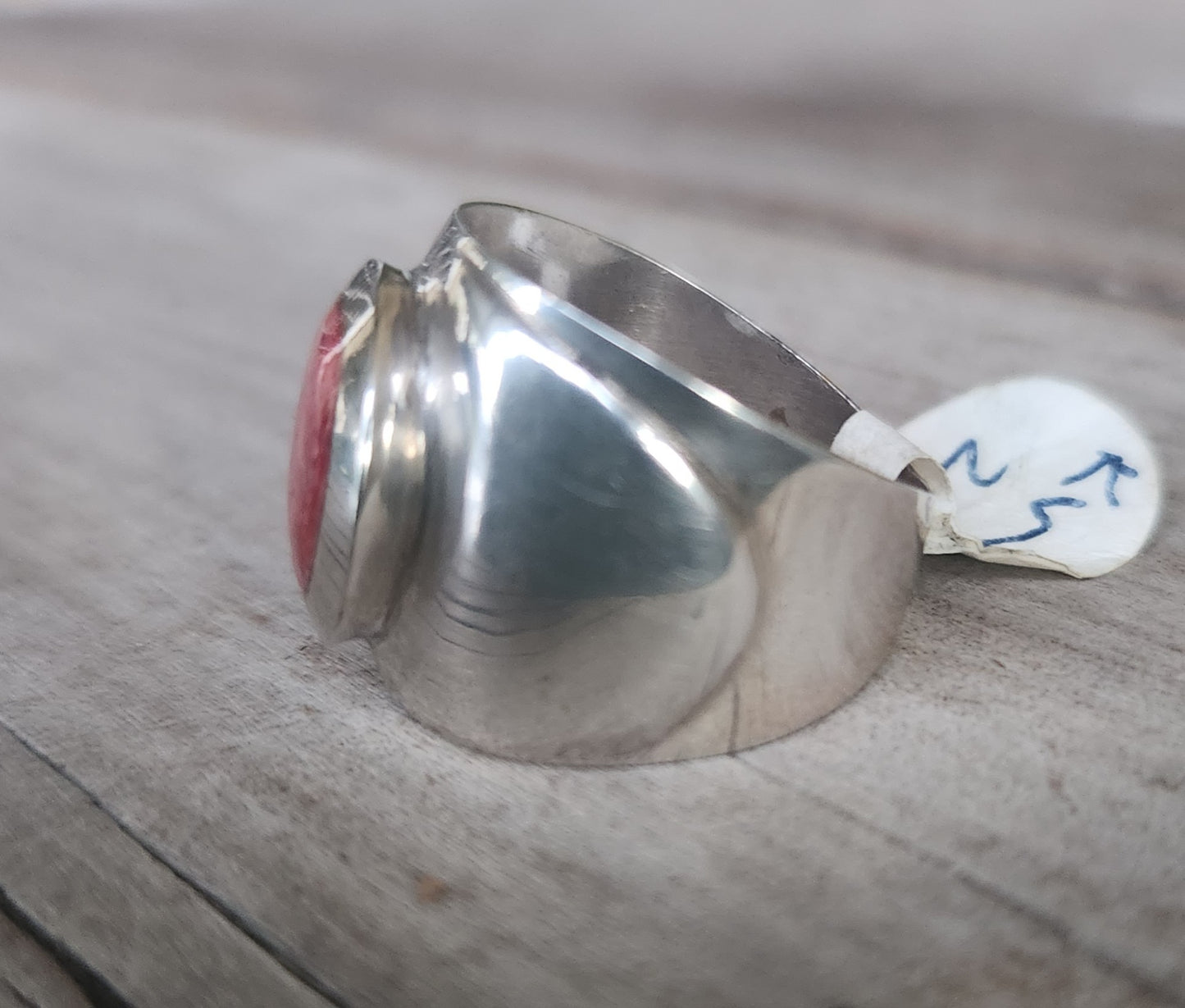wide silver ring,925 sterling silver,red coral or black enamel