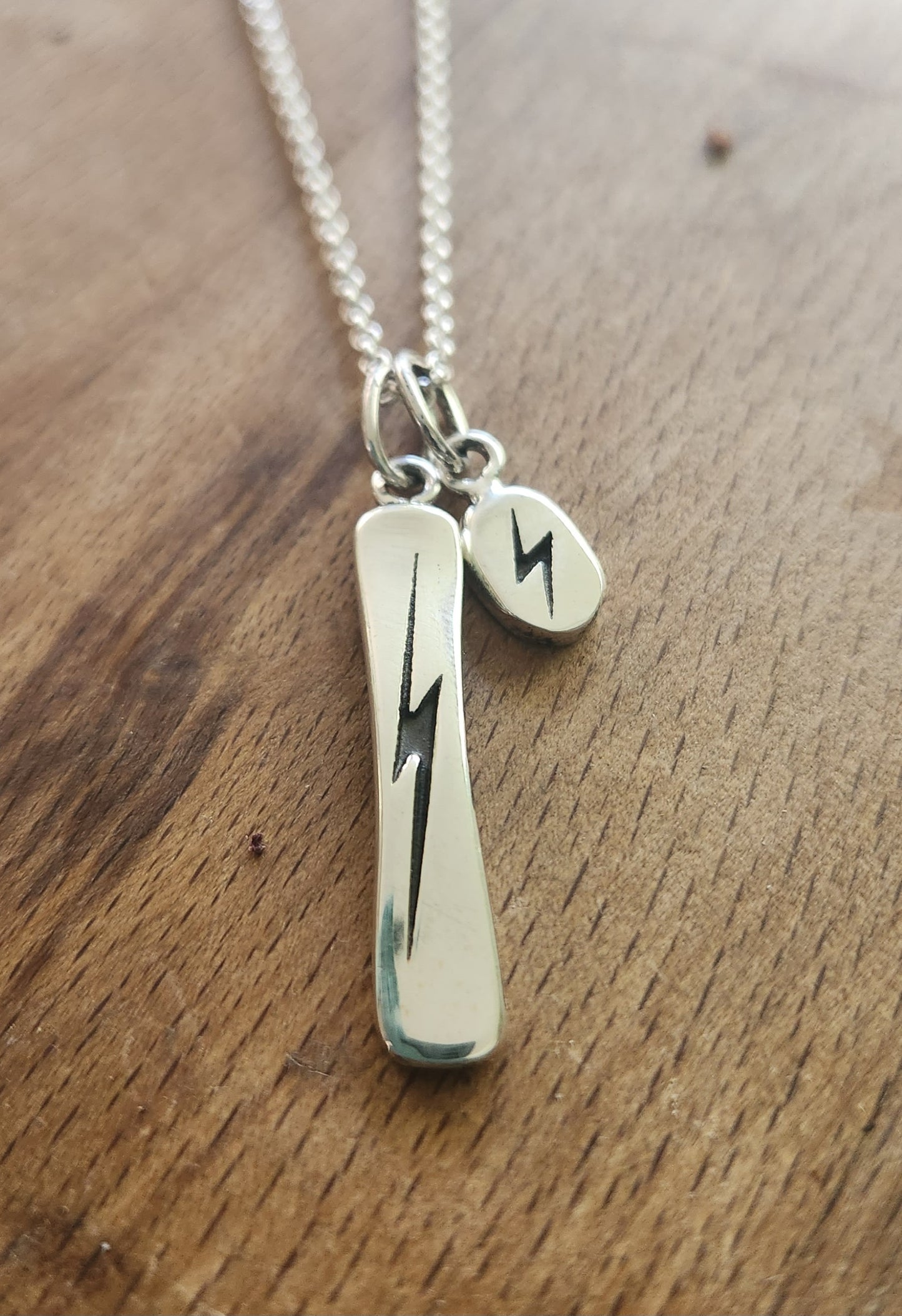 Skateboard Lightening bolt pendant,925 sterling silver,snowboard,ski,skateboard deck,handmade