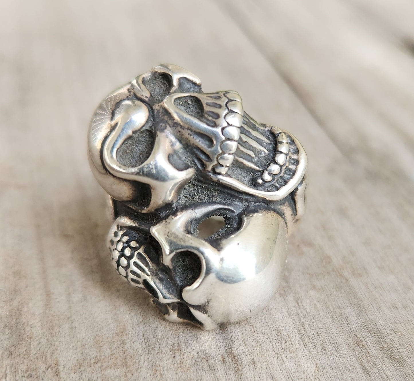Large Skull ring,925 sterling silver,chunky double skull   steampunk,gothic,Keith Richard's skull, punk,biker,hand made,pirate,medievil,mens fashion,