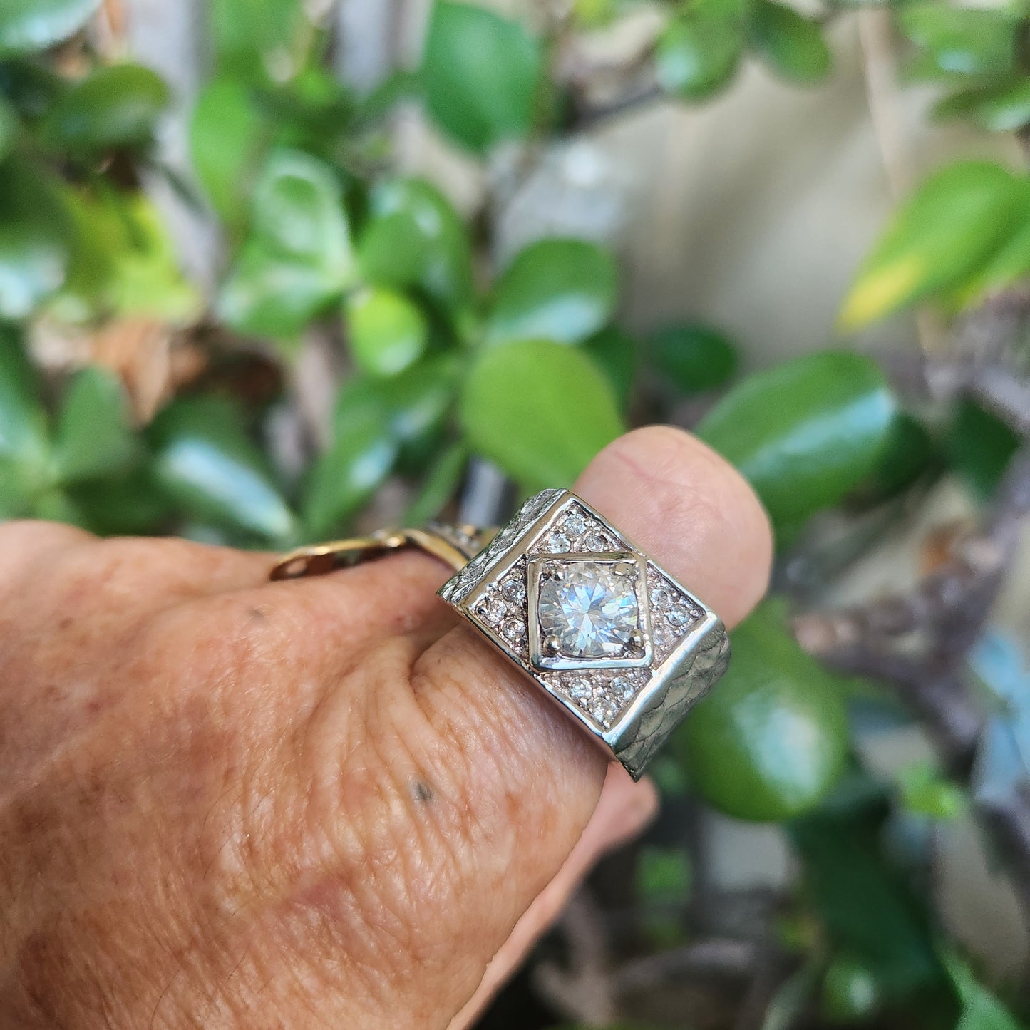 Large square ring,cubic zirconia,cz,sterling silver,vintage signet,chunky bling,wedding dress ring,bling stone ring,