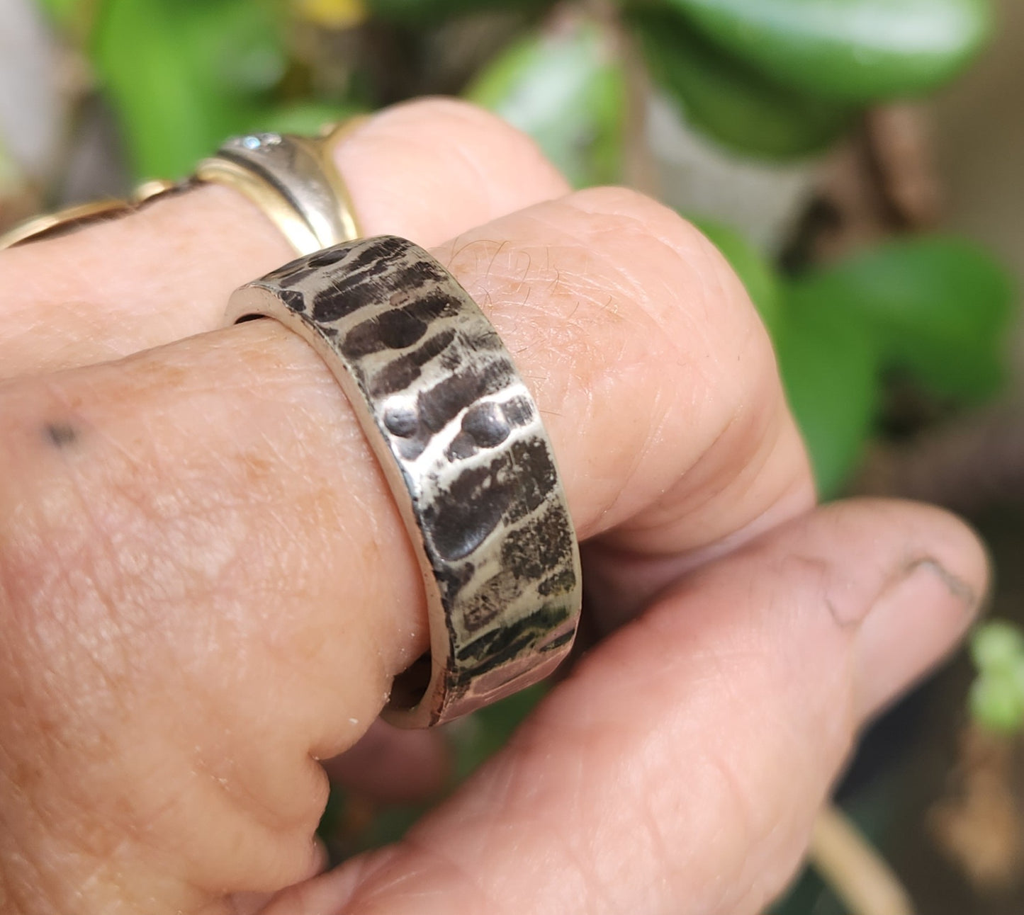 hammered 9mm ring,925 sterling silver,handmade,size 15, nugget,rustic, steampunk,industrial band,wedding, dress ring