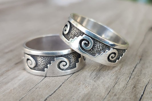Wave Surf ring,925 sterling silver,aztec ocean sea wedding ring