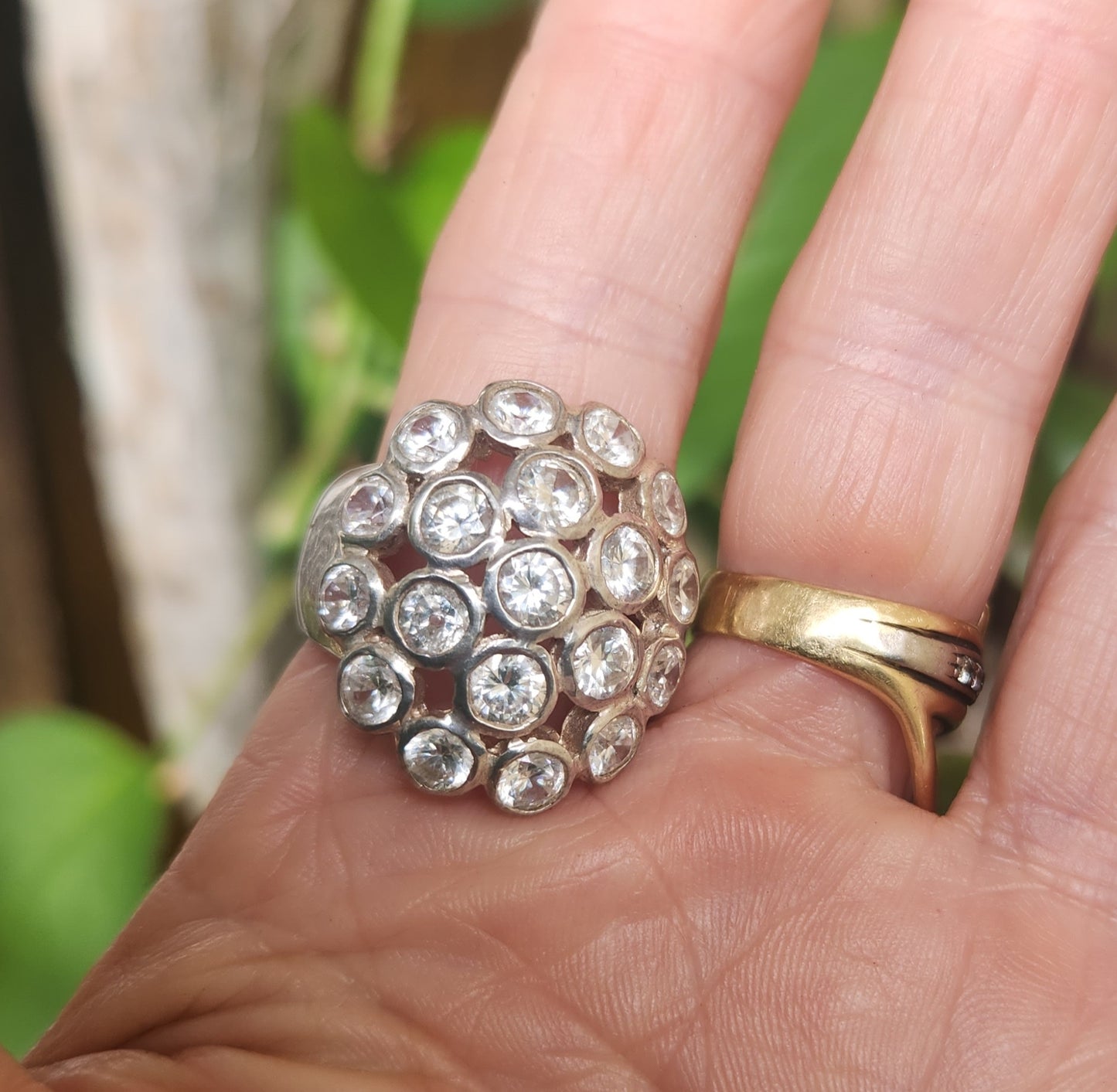 Large cz flower cluster ring,925 sterling,multi stone,cubic zircon ring