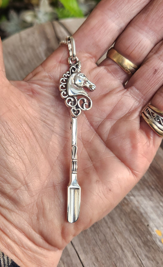 Unicorn spoon pendant, 925 solid sterling silver,hopi,mapacho,nicotiana rustica handmade spoon, unique, collectors