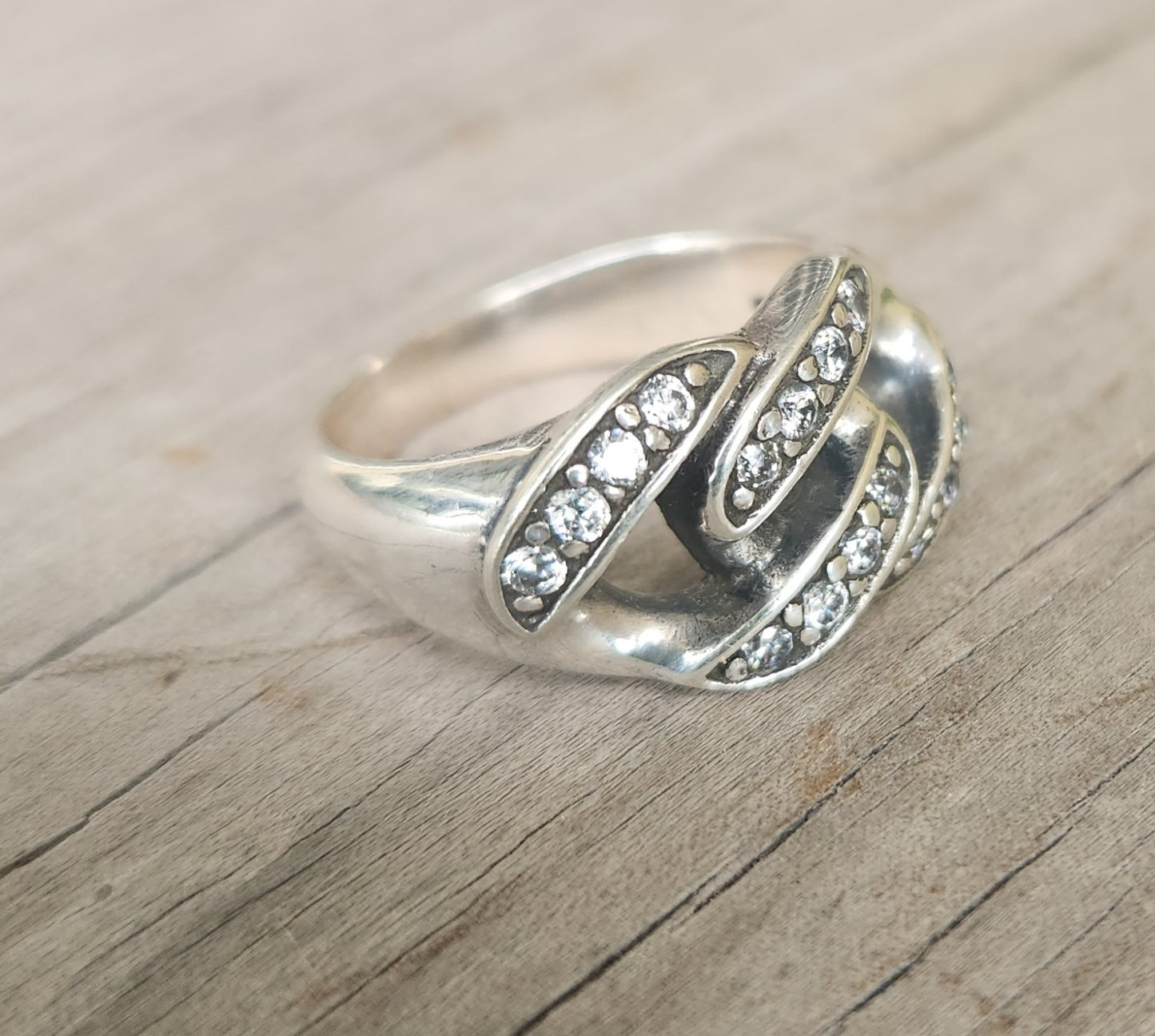 Chain ring,chain link,Cubic zirconia,cz,sterling silver,silver wedding ring,dress ring,bling, handmade,retro,boho,steampunk,hipster,