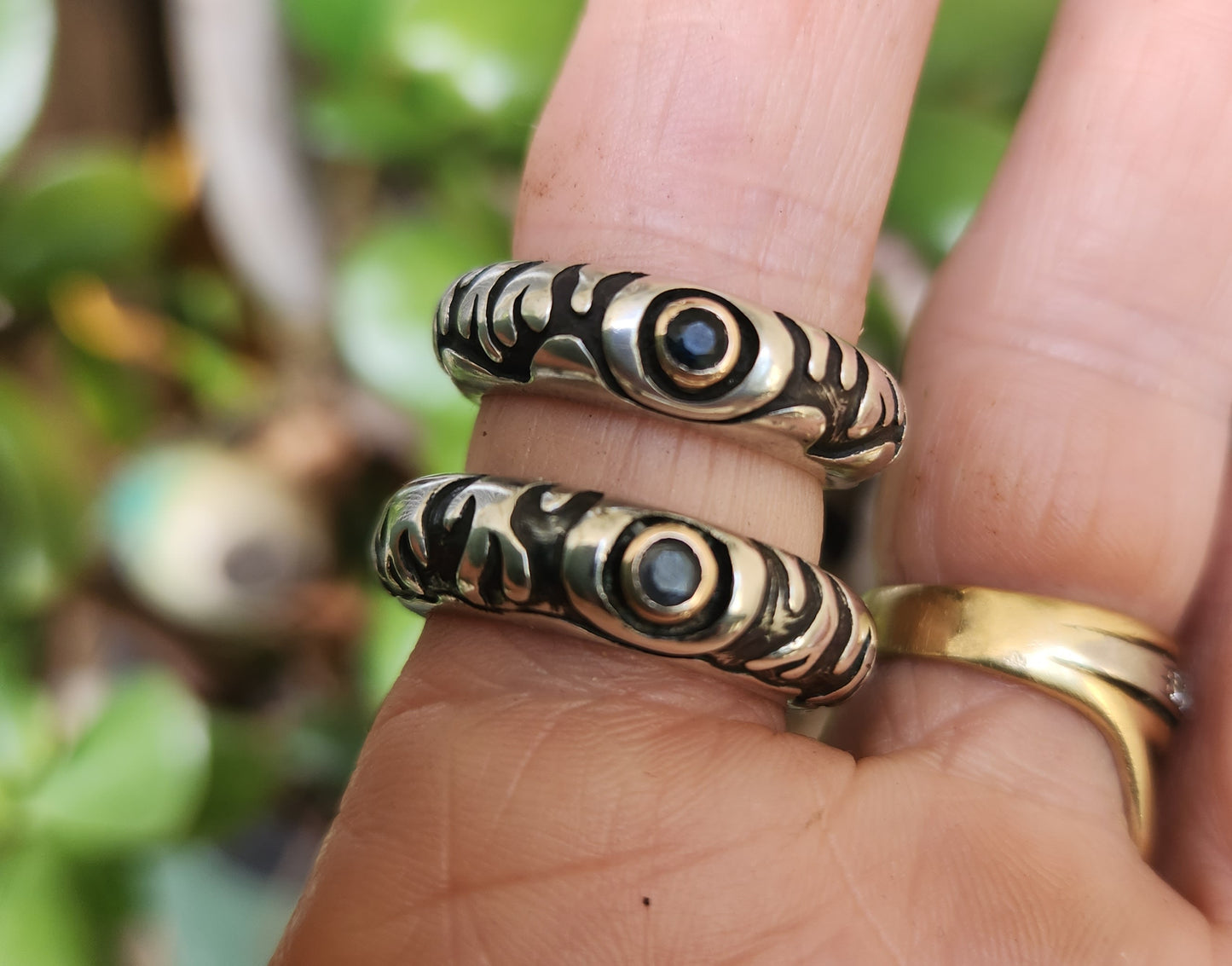 Gold and silver two tone ring,sapphire set in 9k gold,925 sterling silver band,mixed metal