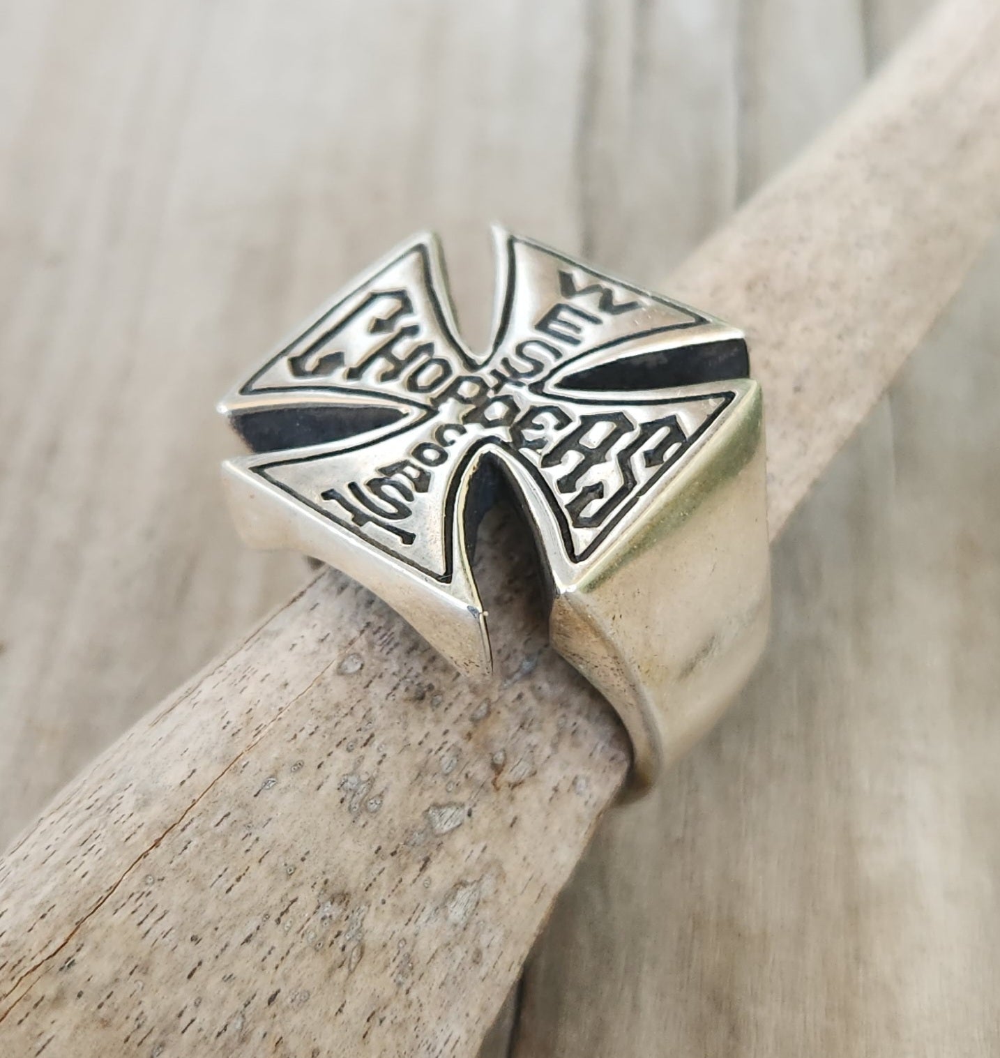 west coast cross choppers ring,925 sterling silver even sided cross, gothic,punk,large chunky mans Maltese cross ring,mens fashion,hot rod,rockabilly, biker,
