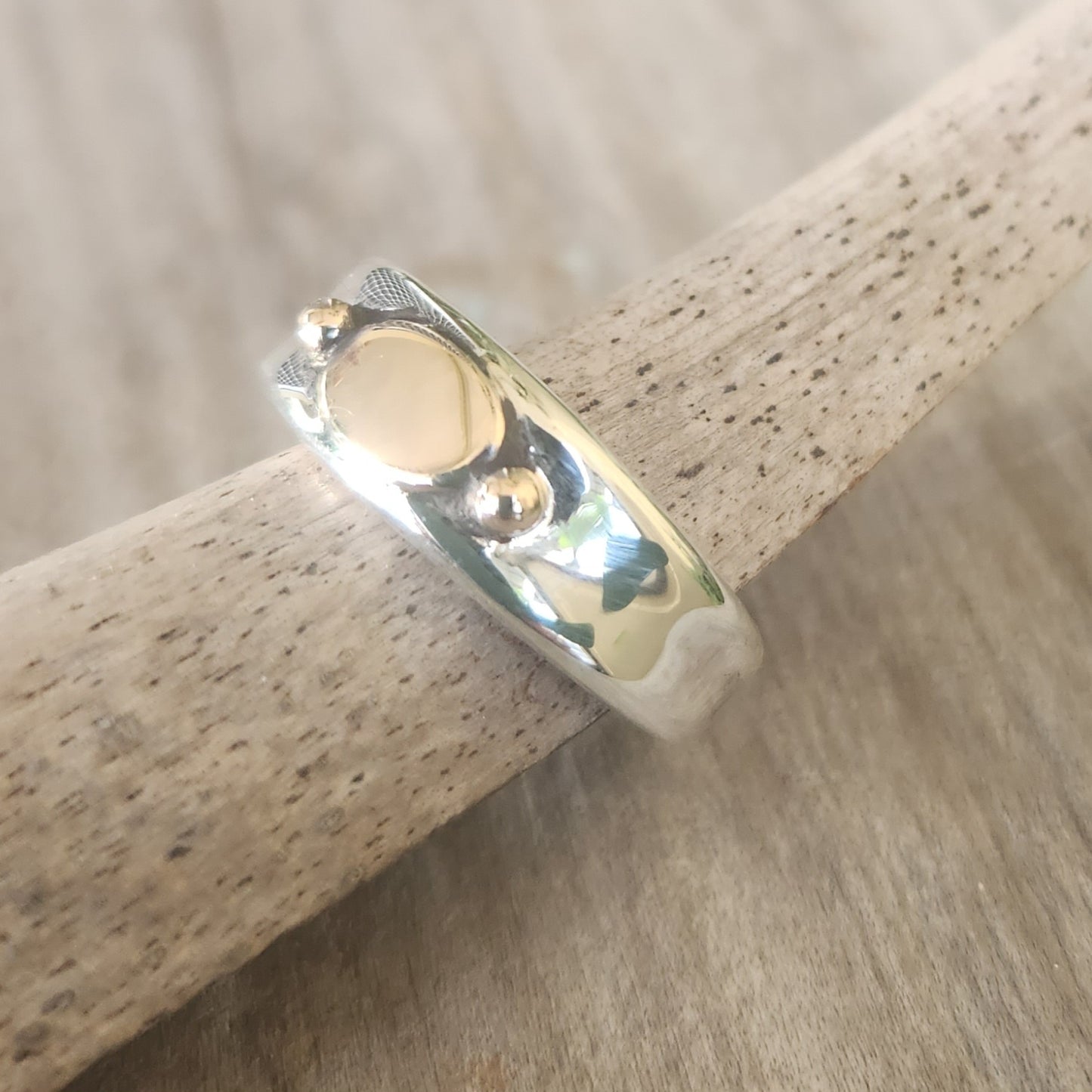 Gold and silver two tone ring,sapphire set in 9k gold,925 sterling silver band,mixed metal