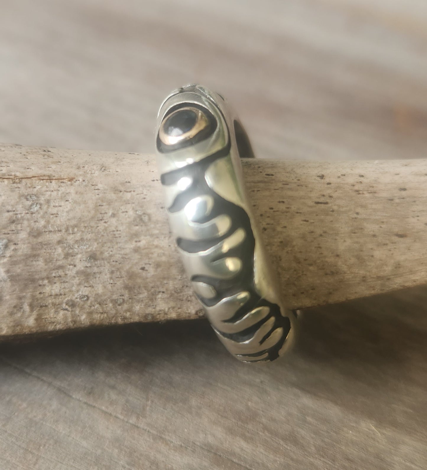 Gold and silver two tone ring,sapphire set in 9k gold,925 sterling silver band,mixed metal