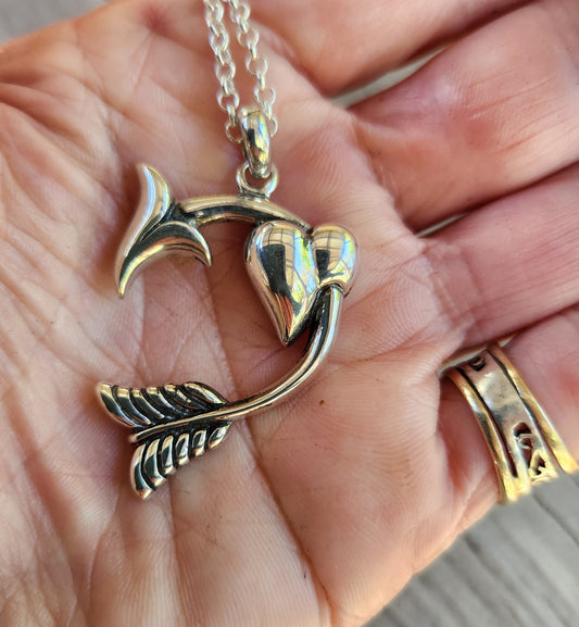 sterling silver cupid heart arrow pendant rockabilly steampunk gothic punk victorian gypsy hippy boho