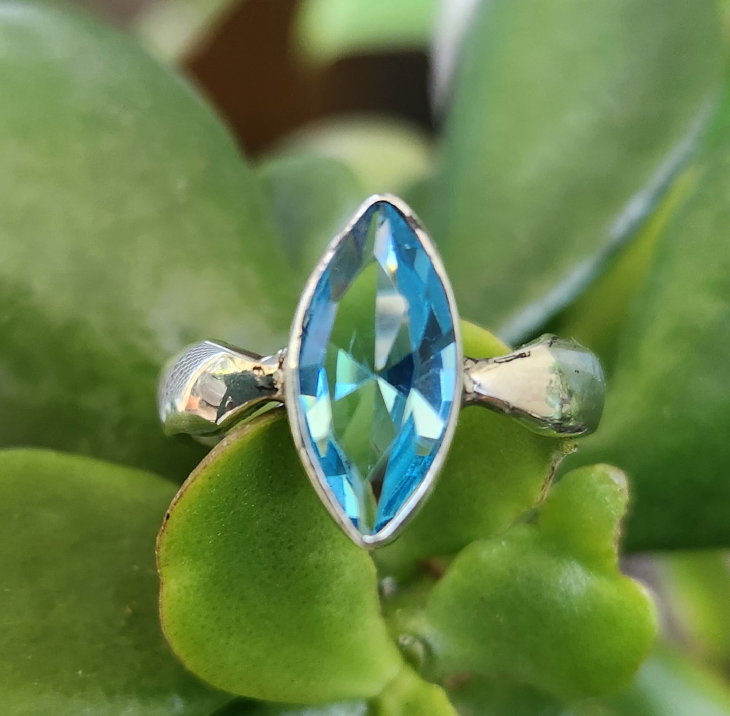 Blue topaz cz ring,925 sterling silver,handmade,goddess,boho goddess,cubic zirconia,blue stone