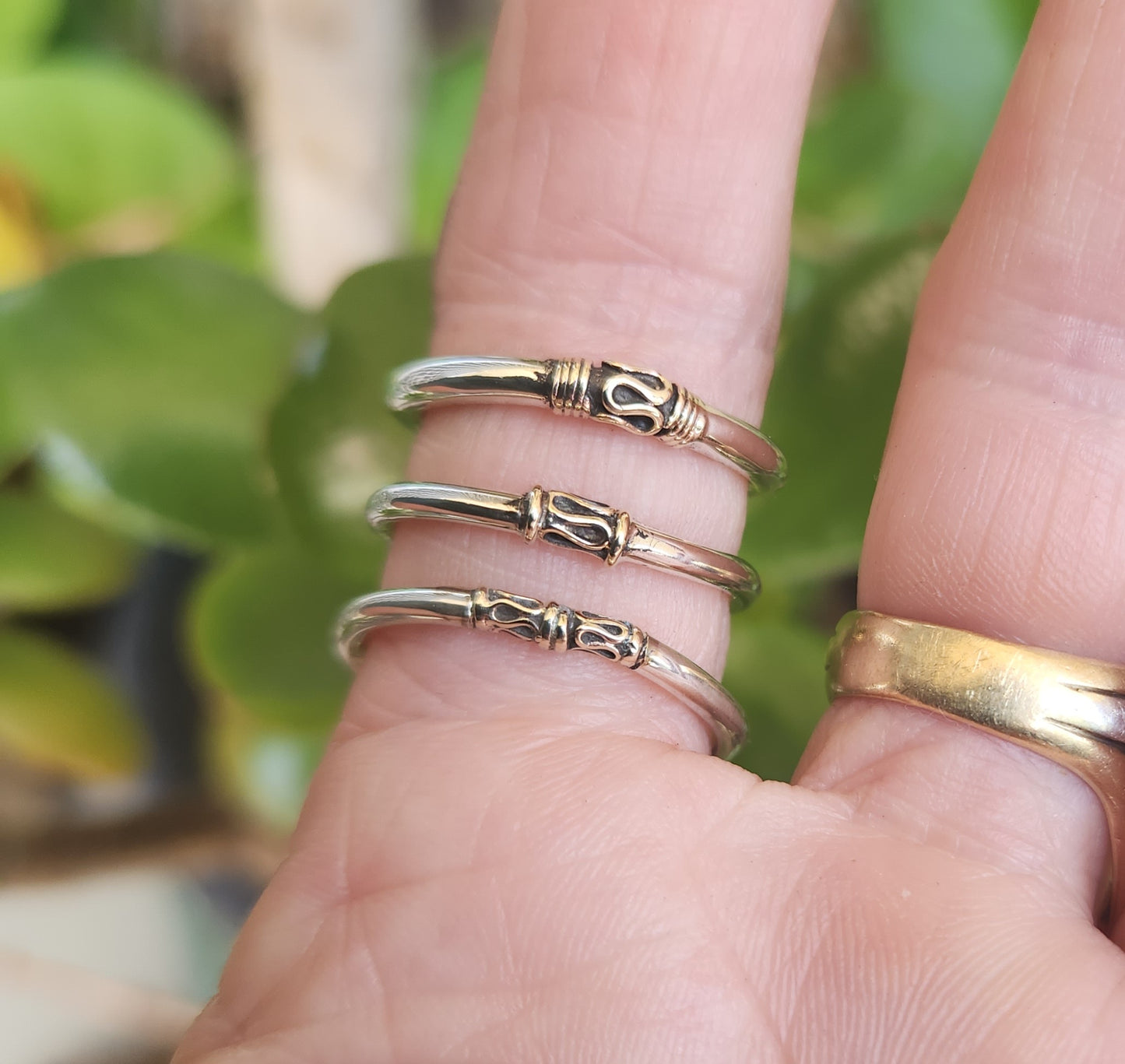 9k ,silver Two tone ring,solid 9ct/9k gold top and sterling silver,2mm band,
