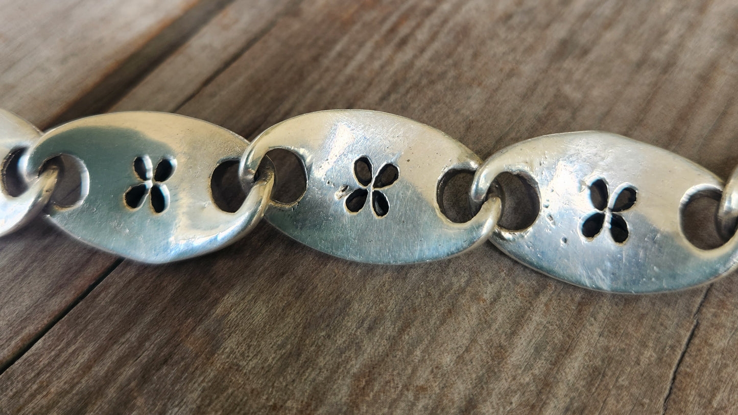Heavy silver bracelet,925 sterling silver,Fluer-de-Lis link, handmade,unisex,boho,