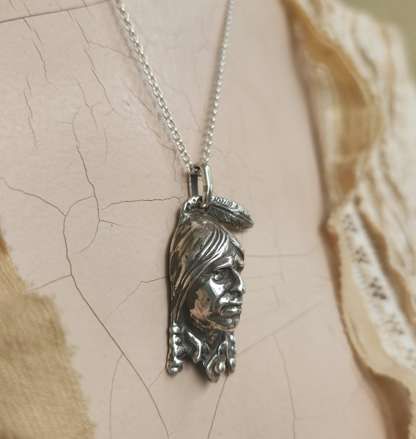 Indian chief pendant,925 sterling silver,native american