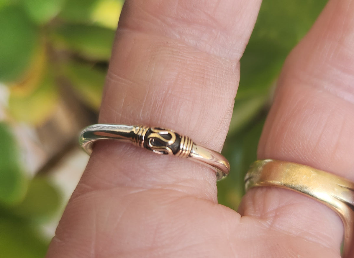 Two tone stacking ring,solid 9ct/9k gold and sterling silver,thin stacker ring,