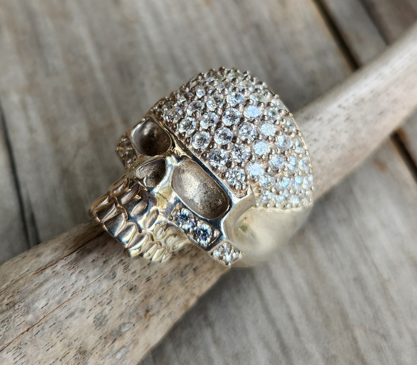 large cz Skull ring,925 sterling silver,gangster,cubic zirconia,handmade,chunky ring
