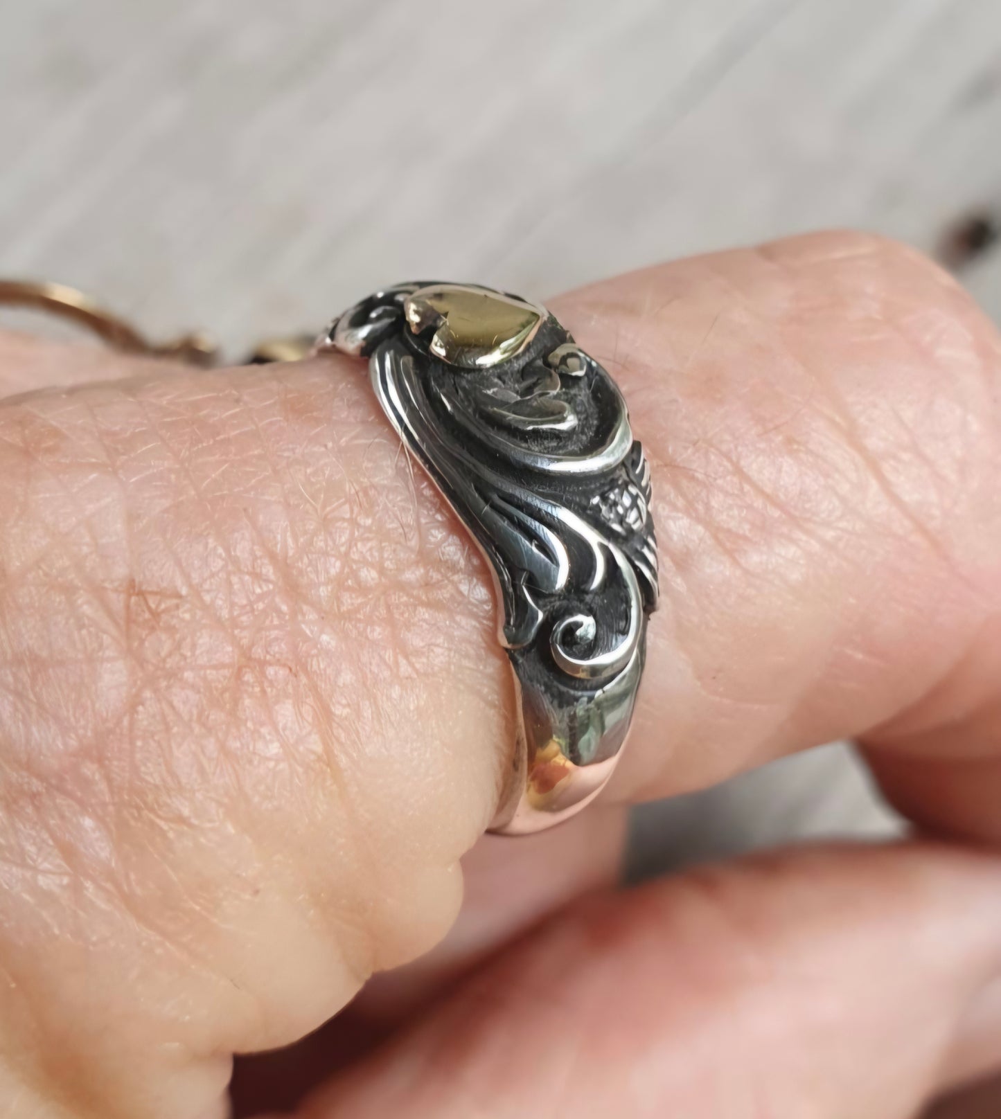 Two tone heart ring,9k Gold heart on 925 sterling silver band,handmade