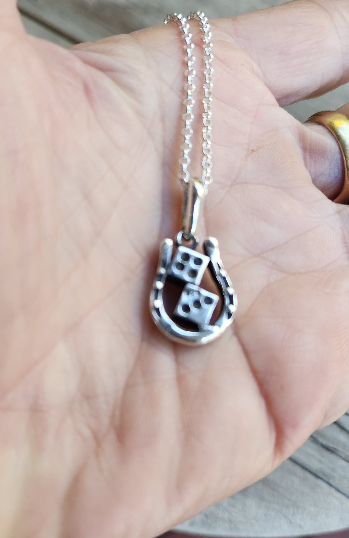 horseshoe dice pendant,925 sterling silver,lucky dice, good luck,handmade,rockabilly,boho shic,gypsy, gambling,new age casino