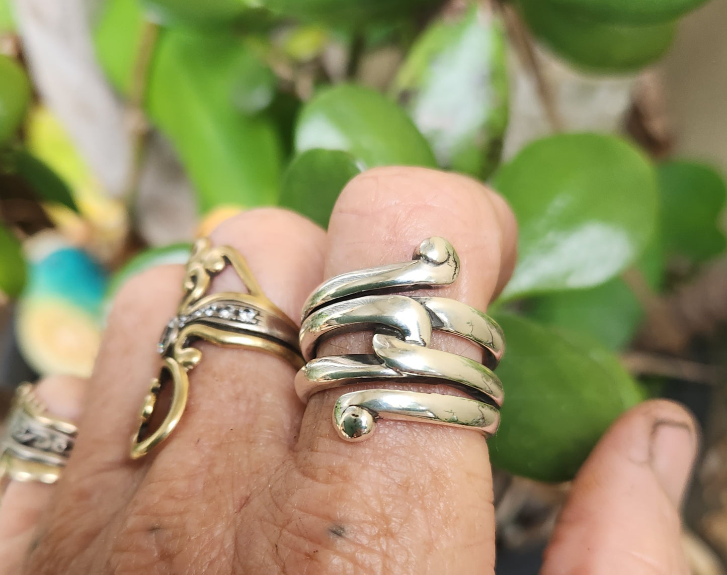 long swirl silver ring,925 sterling,swirl,boho,gypsy,hippy,triple band.