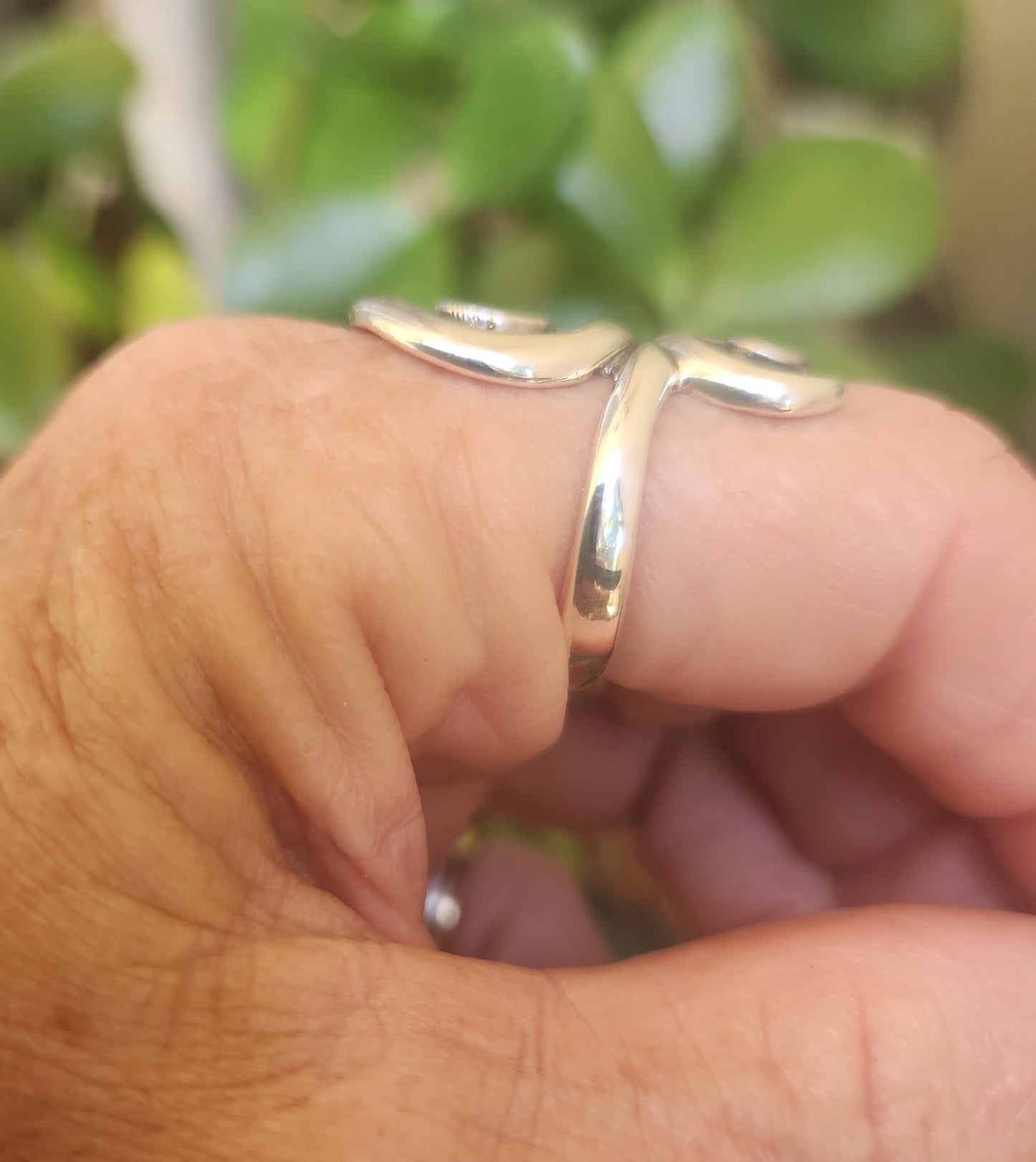 long swirl silver ring,925 sterling,swirl,boho,gypsy,hippy,triple band.