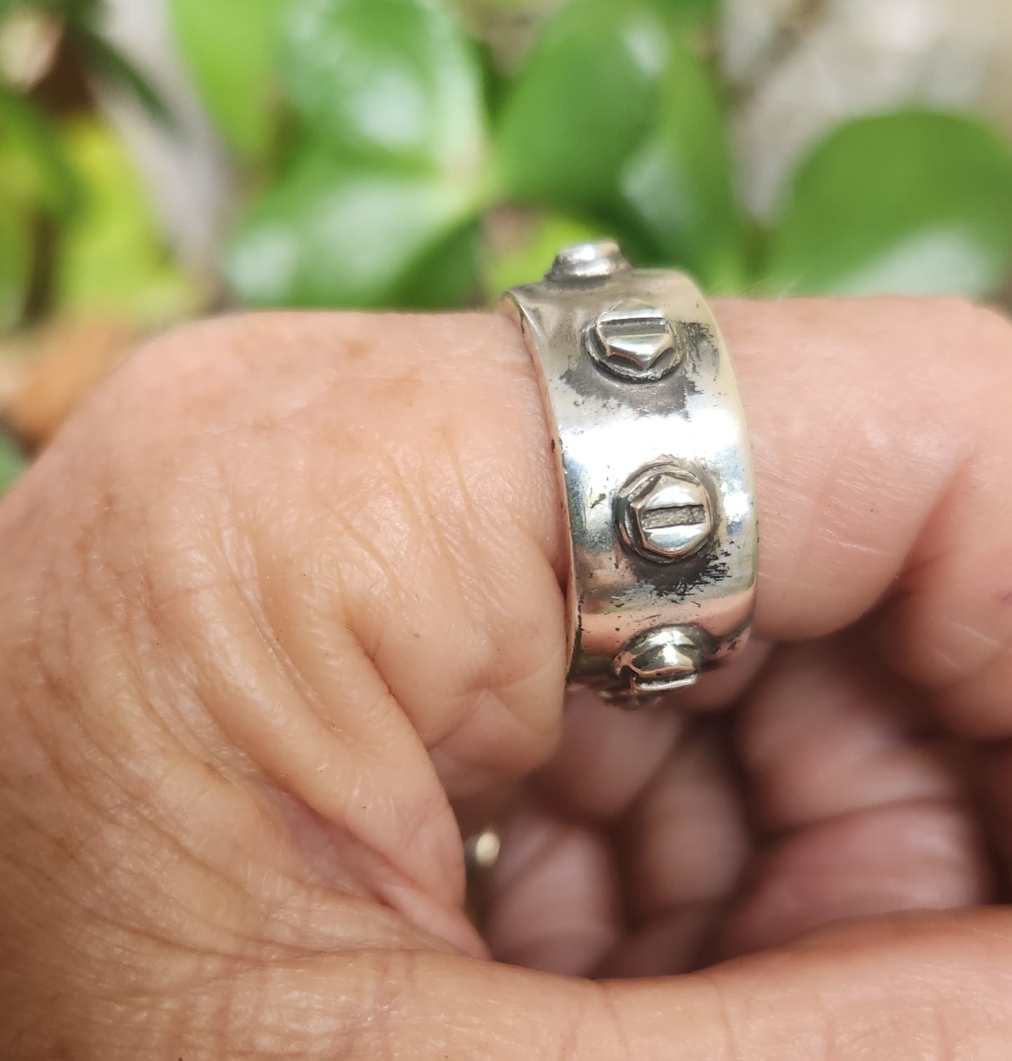 Rustic mechanic screw ring,925 solid sterling silver,16 gms industrial,chunky ring,mechanic, nugget,men's fashion,steampunk,handmade,rockabilly,hipster