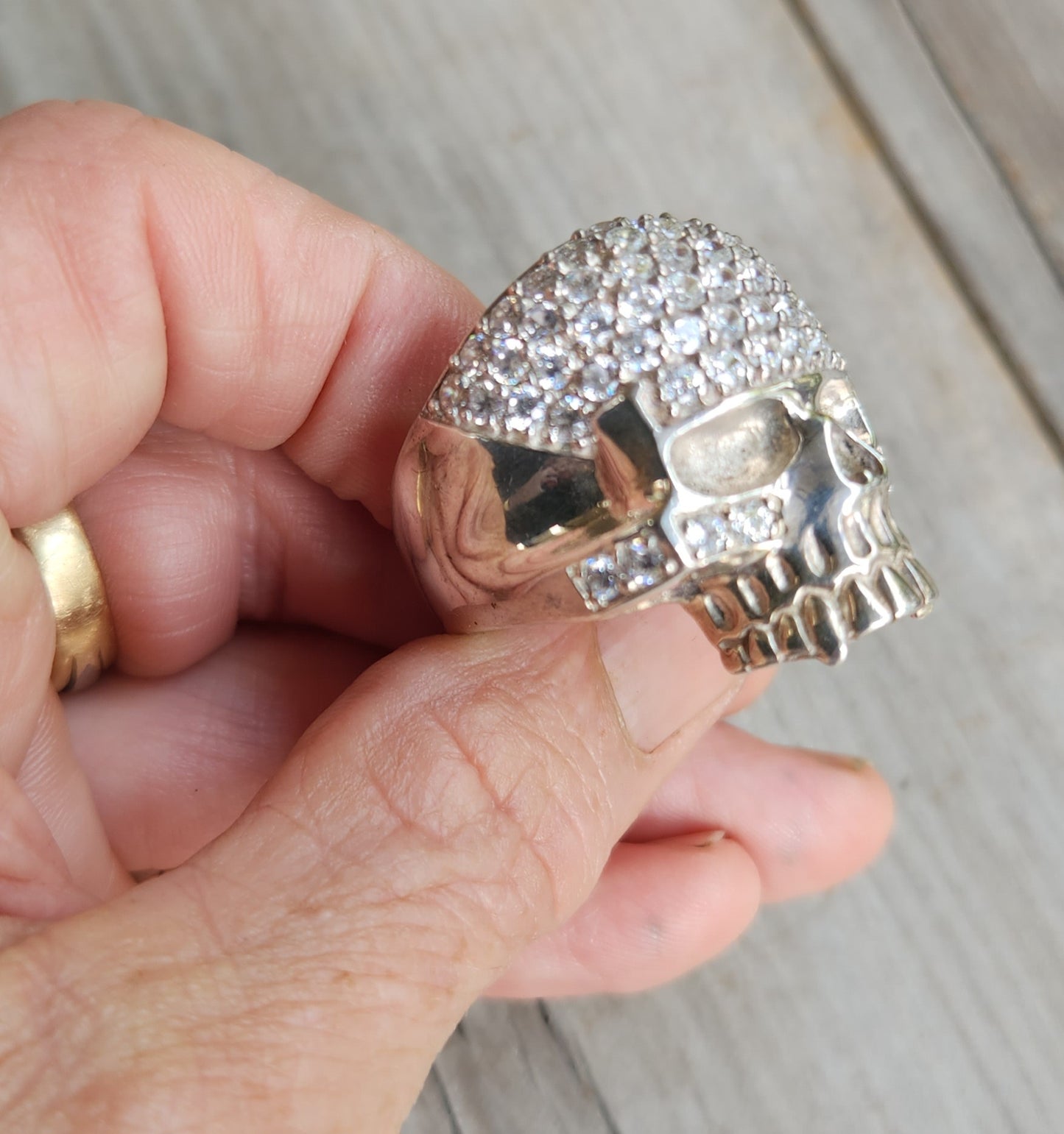 large cz Skull ring,925 sterling silver,gangster,cubic zirconia,handmade,chunky ring