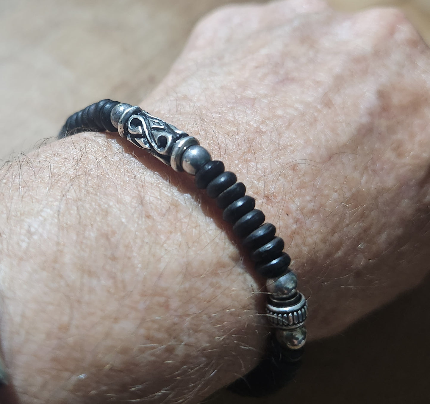 silver bead and wood bracelet,925 sterling silver,handmade coconut bracelet,boho,
