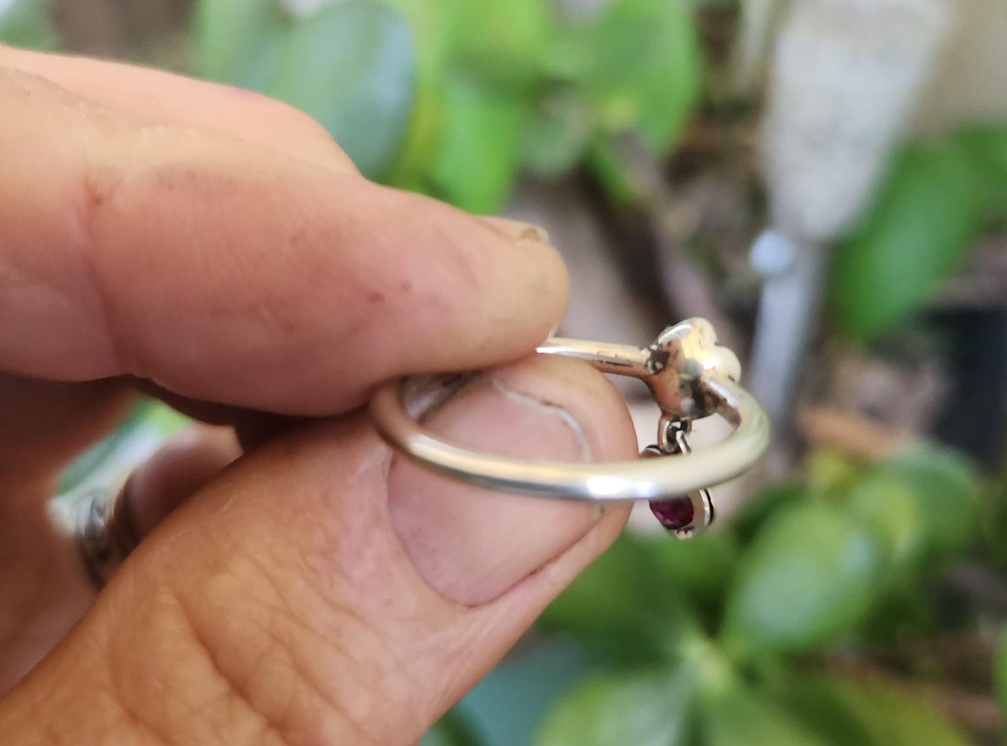 rose heart dangling ring,925 sterling silver,cz,2mm halo mixed metal ring,thin stacker ring,