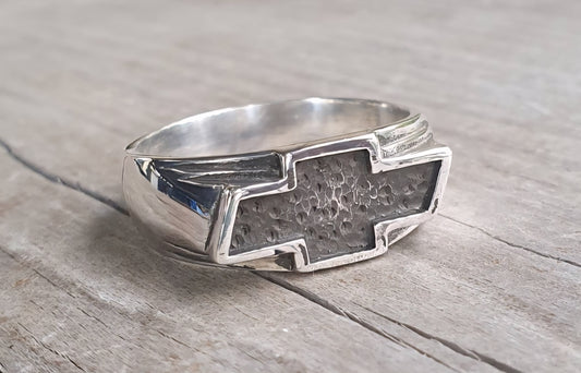 Chev car ring,sterling silver, small cheve ring,rockabilly,hot rod,truck ring,vintage car,hipster,