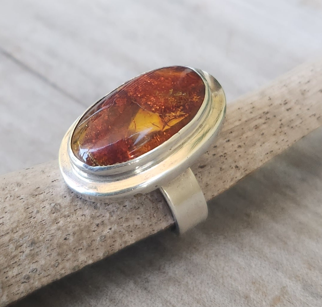 Amber long ring,925 sterling silver, boho,shic minimalist ,new age handmade,large