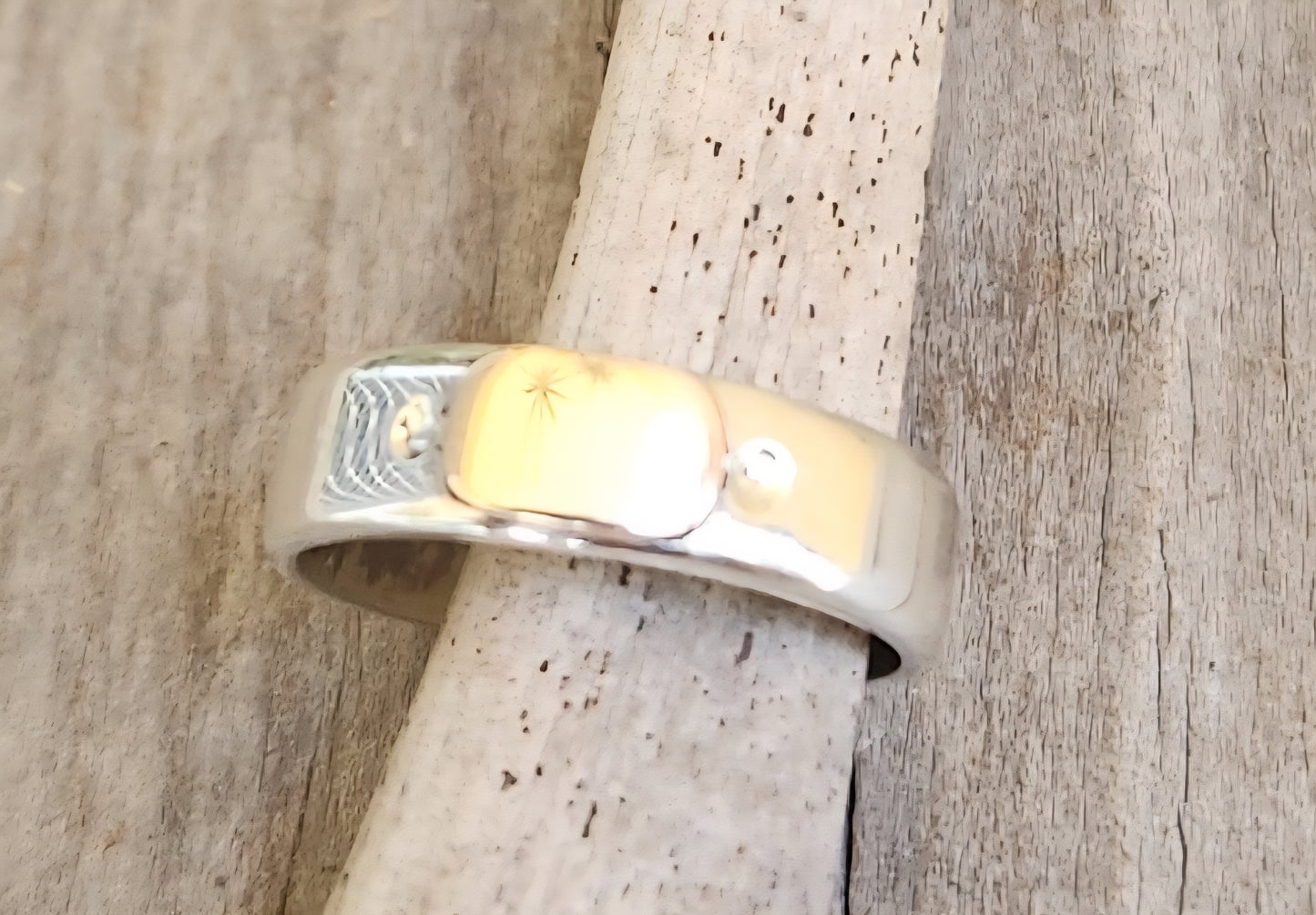 Gold and silver two tone ring,9k gold centre on 925 sterling silver band,gold ball,mixed metal wedding band.