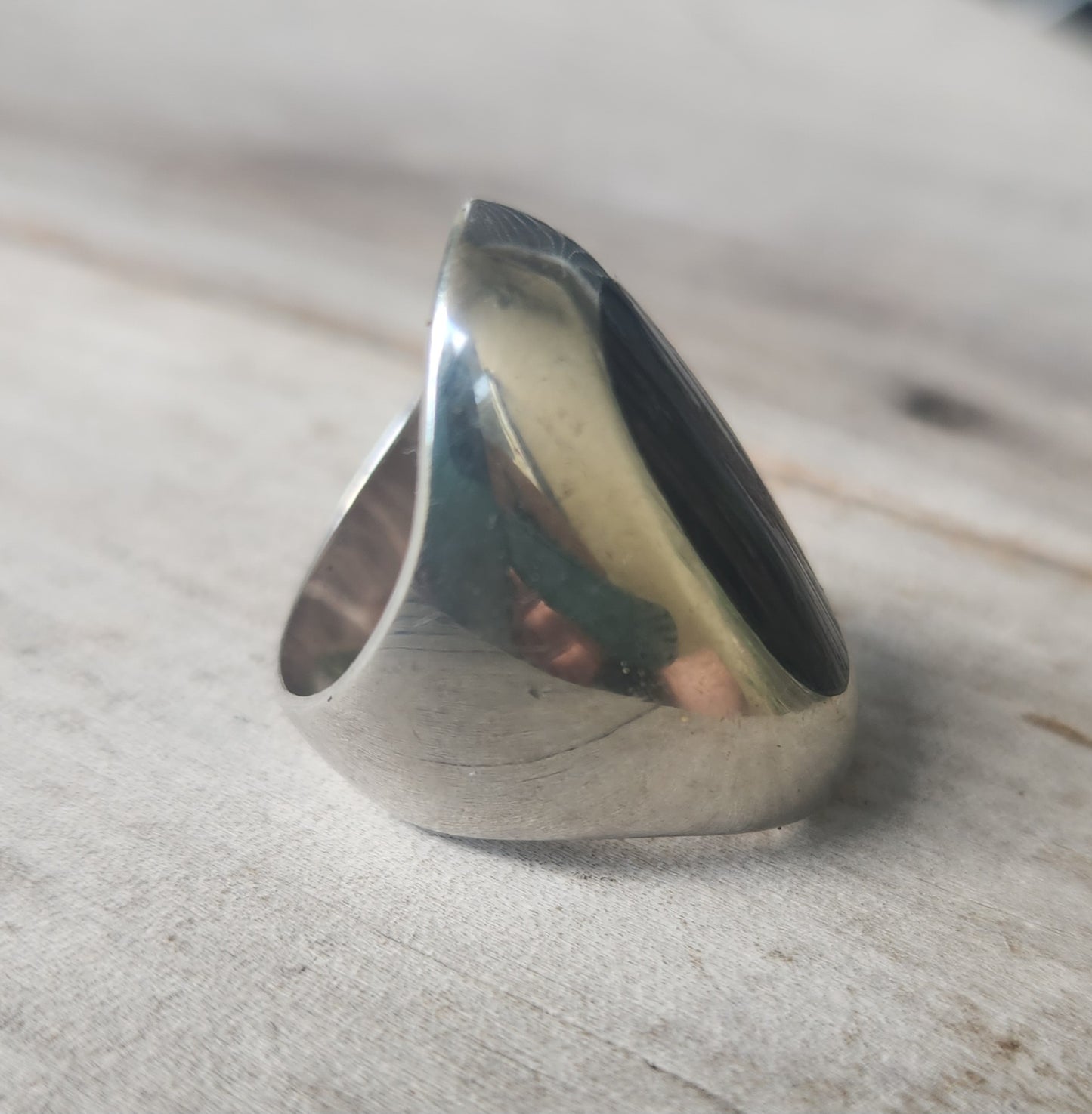 long silver ring,925 sterling silver,size 6.5 coconut inlay boho,shic minimalist ,new age handmade