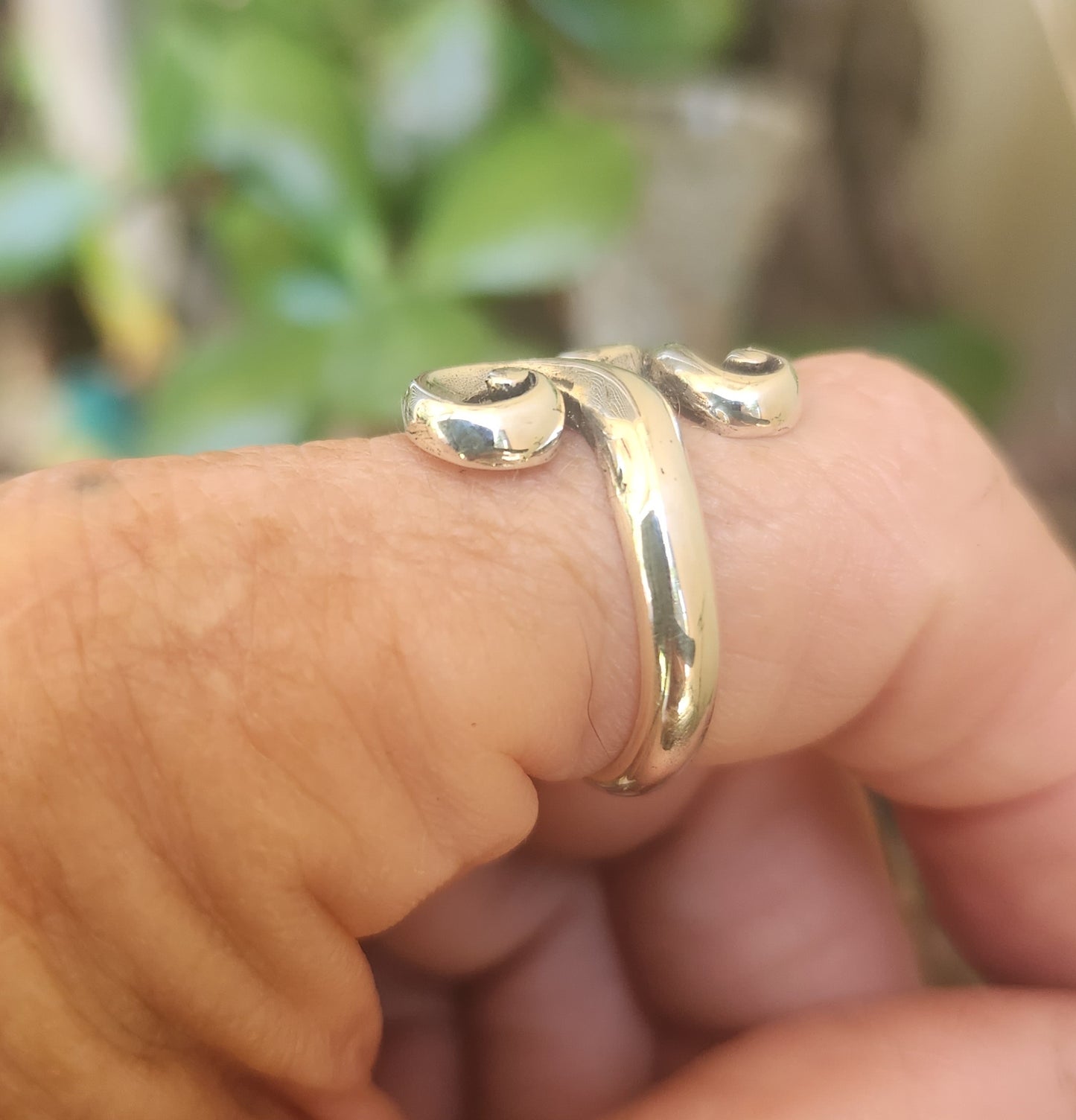 Long silver scroll ring,925 sterling silver,swirl ring,wedding,handmade,goddess,boho,steampunk gothic, art nouveau,deco,celtic,tribal,vintage