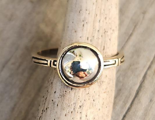 Two tone pinkie ring,9k gold with a sterling silver dome.