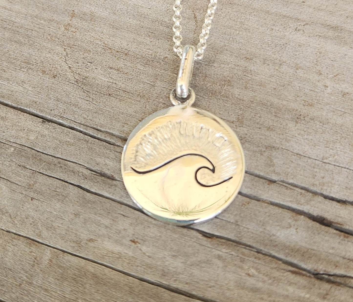 Wave pendant,sterling silver medallion,surfer,surf pendant,sailor,diver, wave,surfer,surf,beach jewelry,handmade,